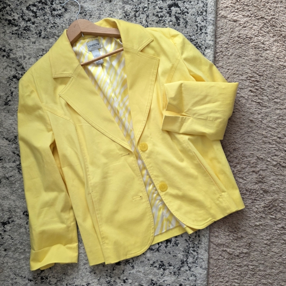 Preppy Cotton Blend Blazer Womens M/L* Yellow Chico's Size 2 Spring Chic